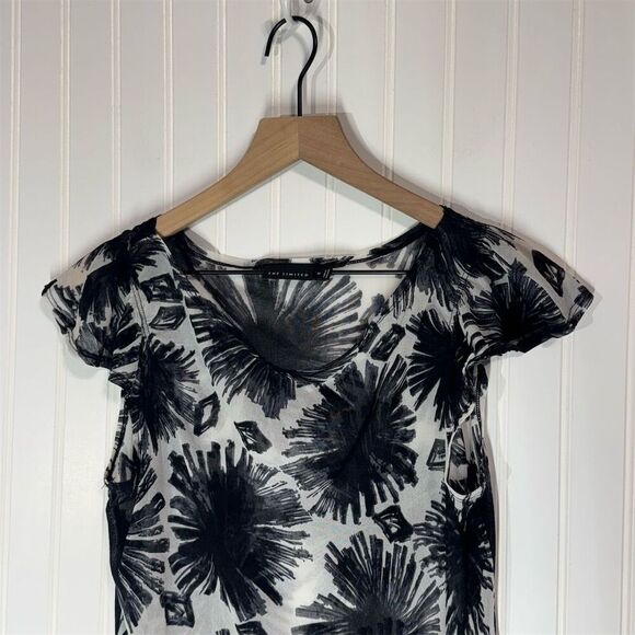 The Limited Sheer Black Mesh Floral Print Top M Abstract Graphic Y2K Grunge - Picture 2 of 7
